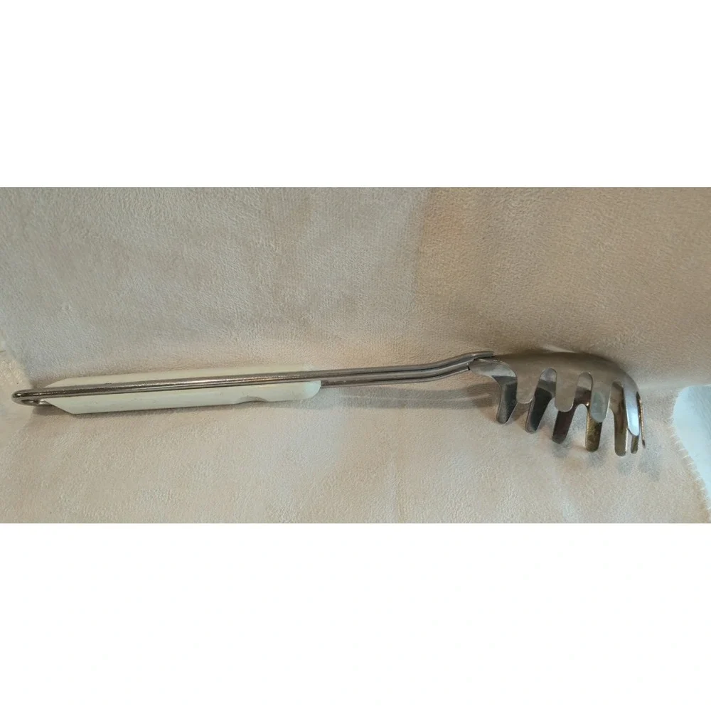Danesco Stainless Steel Spaghetti Server Pasta Fork White Plastic Handle 12in